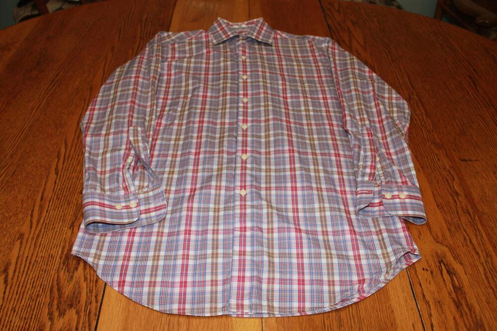 Peter Millar Shirt Mens Medium Plaid Long Sleeve Button Up Casual